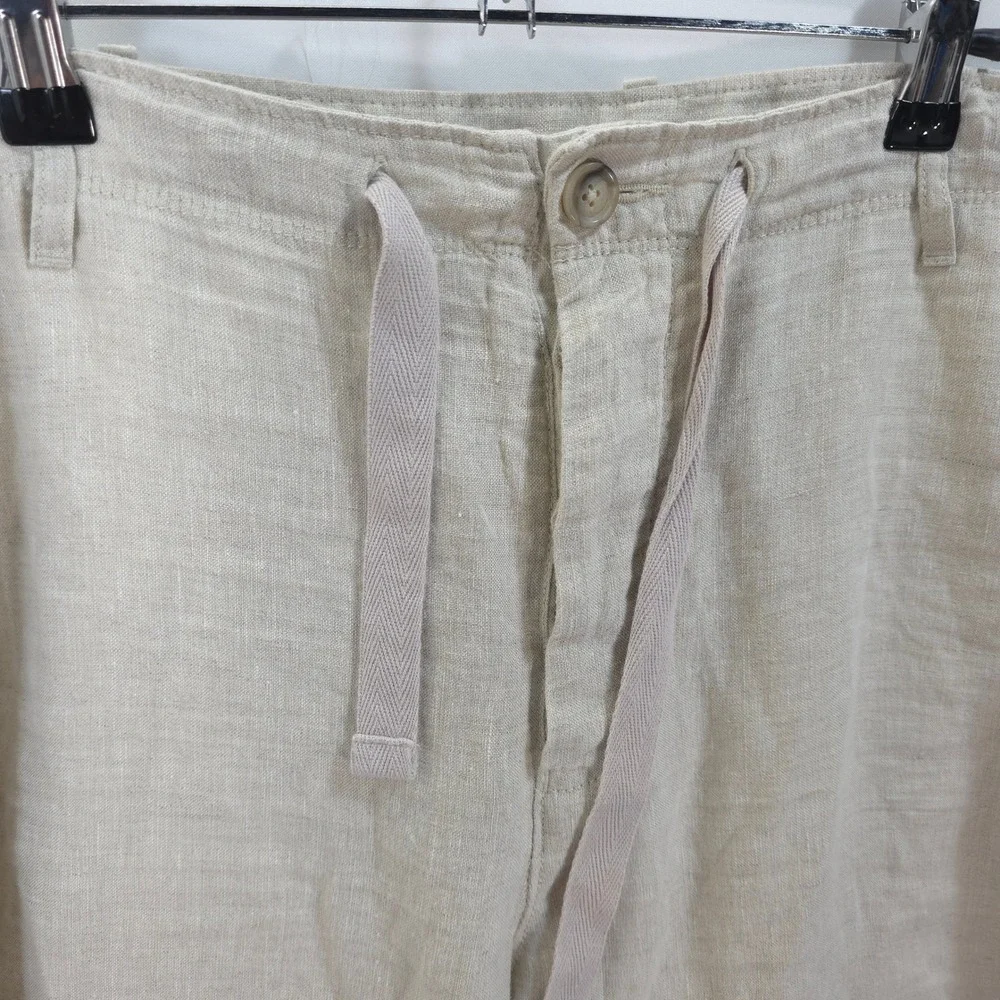 Perry Ellis Linen Pants Men 38 Drawstring Waist Beige Coastal Resortwear